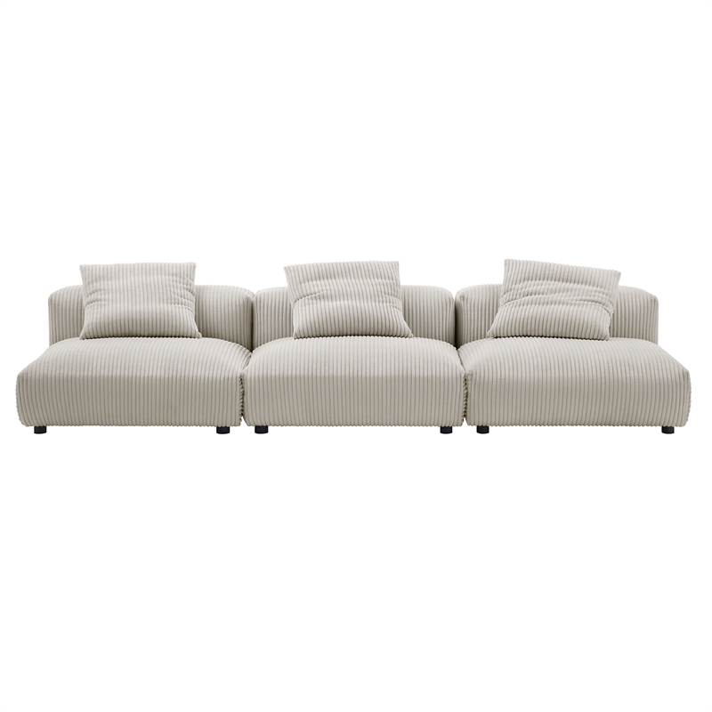 Maklaine 3-Piece Modular Corduroy Upholstered Sofa in Almond