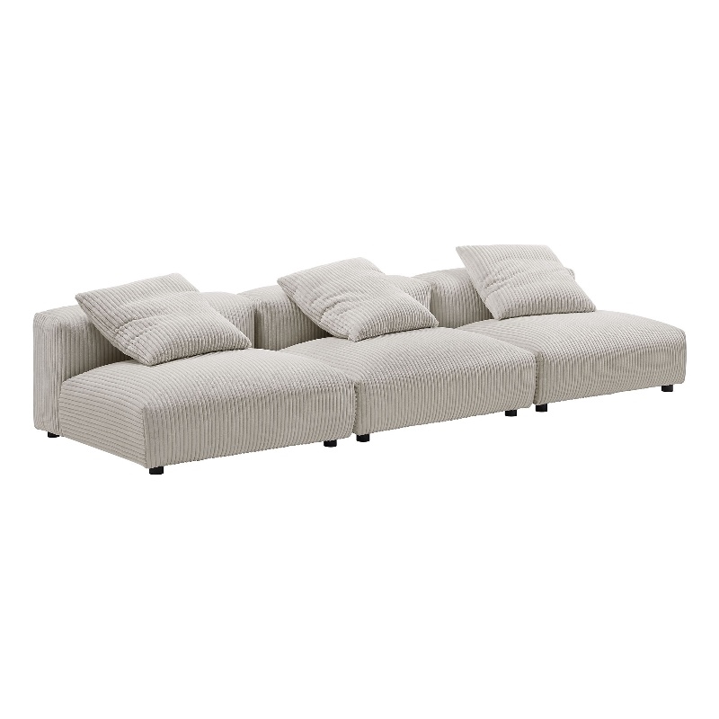 Maklaine 3-Piece Modular Corduroy Upholstered Sofa in Almond
