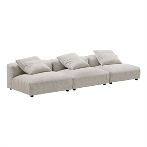Maklaine 3-Piece Modular Corduroy Upholstered Sofa in Almond