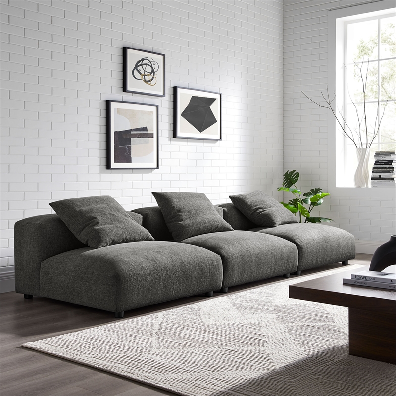Maklaine 3-Piece Modular Upholstered Fabric Sofa in Charcoal