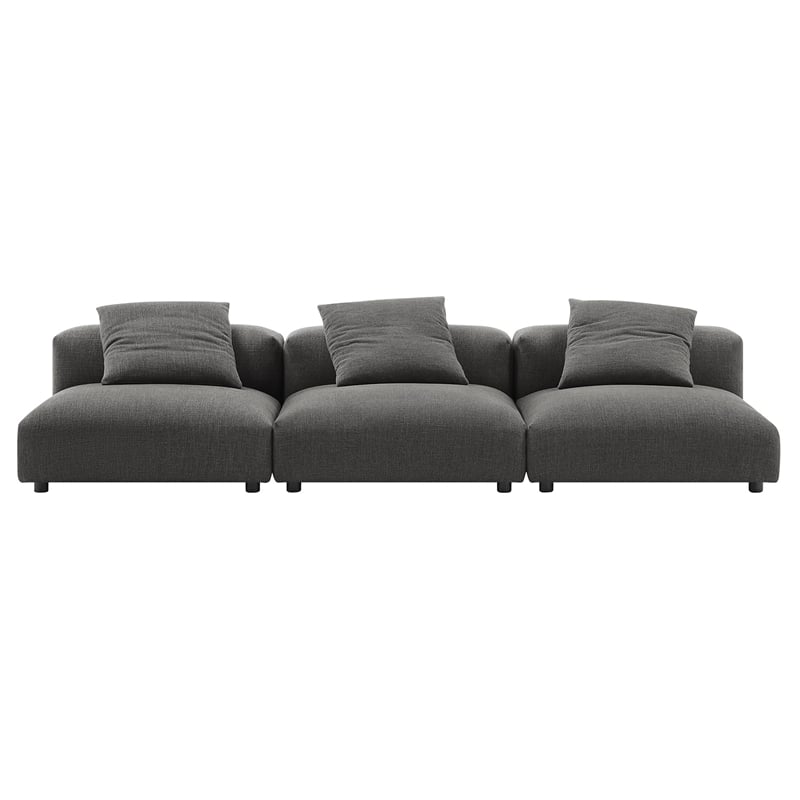 Maklaine 3-Piece Modular Upholstered Fabric Sofa in Charcoal