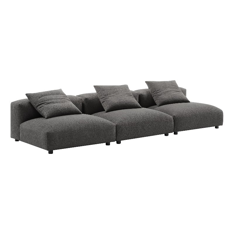 Maklaine 3-Piece Modular Upholstered Fabric Sofa in Charcoal