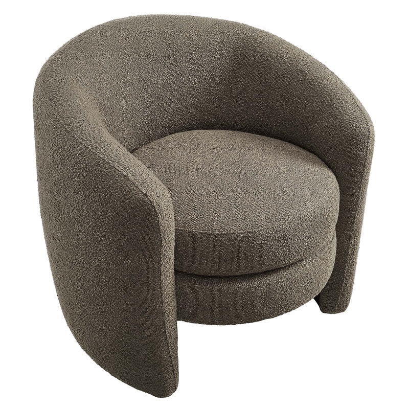 Maklaine Upholstered Boucle Fabric Curved Back Armchair in Pebble