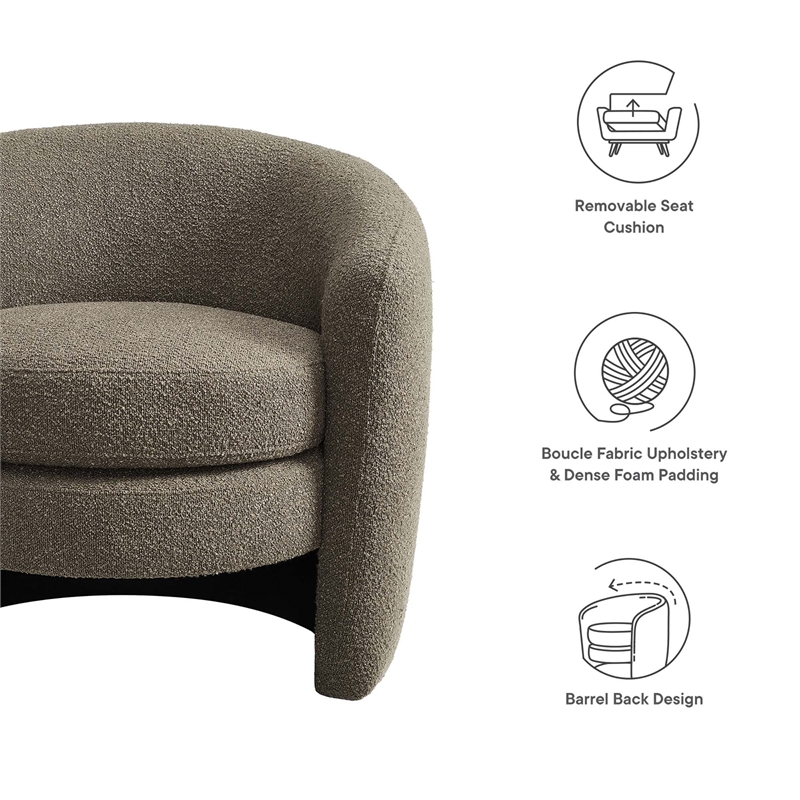 Maklaine Upholstered Boucle Fabric Curved Back Armchair in Pebble