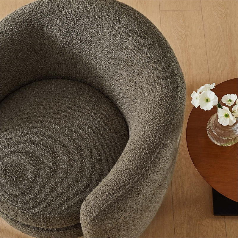 Maklaine Upholstered Boucle Fabric Curved Back Armchair in Pebble