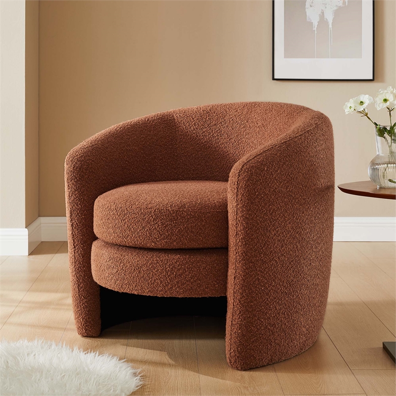 Maklaine Upholstered Boucle Fabric Curved Back Armchair in Rust