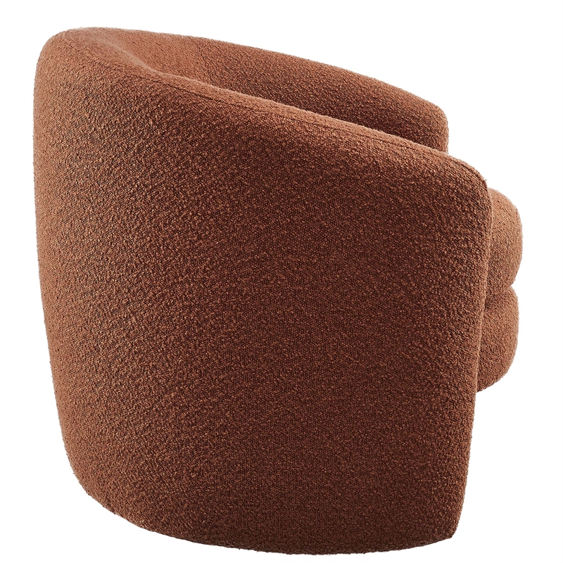 Maklaine Upholstered Boucle Fabric Curved Back Armchair in Rust