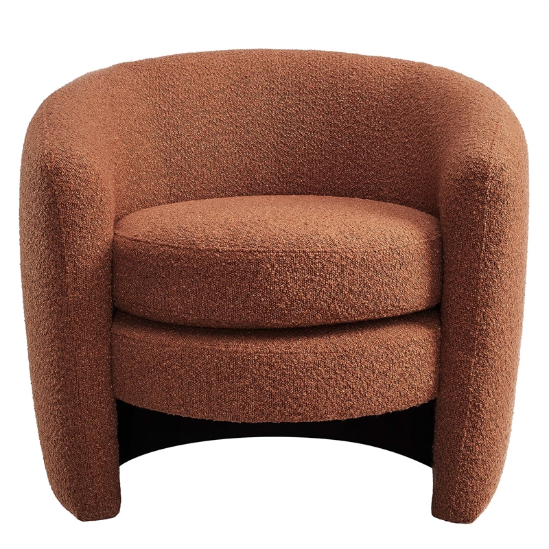 Maklaine Upholstered Boucle Fabric Curved Back Armchair in Rust