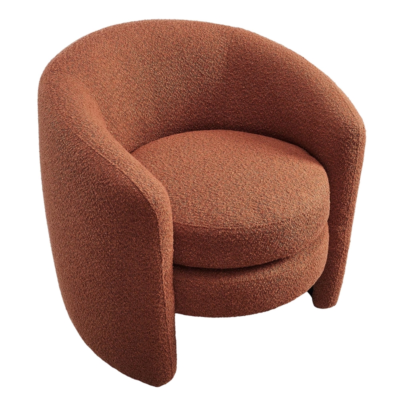 Maklaine Upholstered Boucle Fabric Curved Back Armchair in Rust