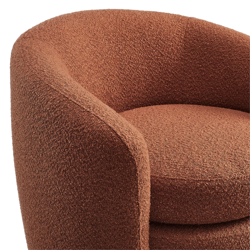 Maklaine Upholstered Boucle Fabric Curved Back Armchair in Rust