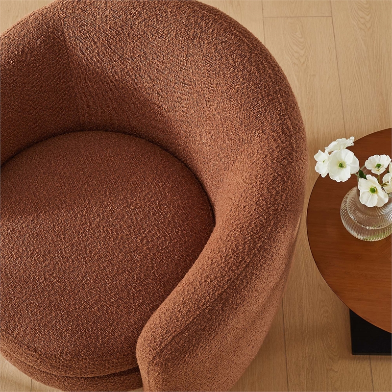Maklaine Upholstered Boucle Fabric Curved Back Armchair in Rust