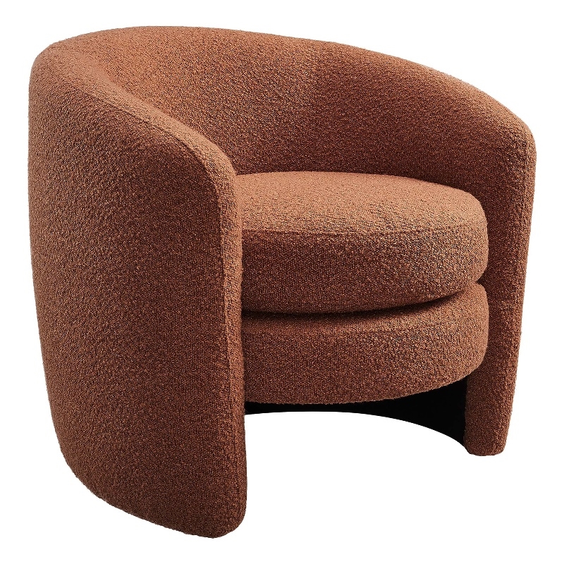 Maklaine Upholstered Boucle Fabric Curved Back Armchair in Rust
