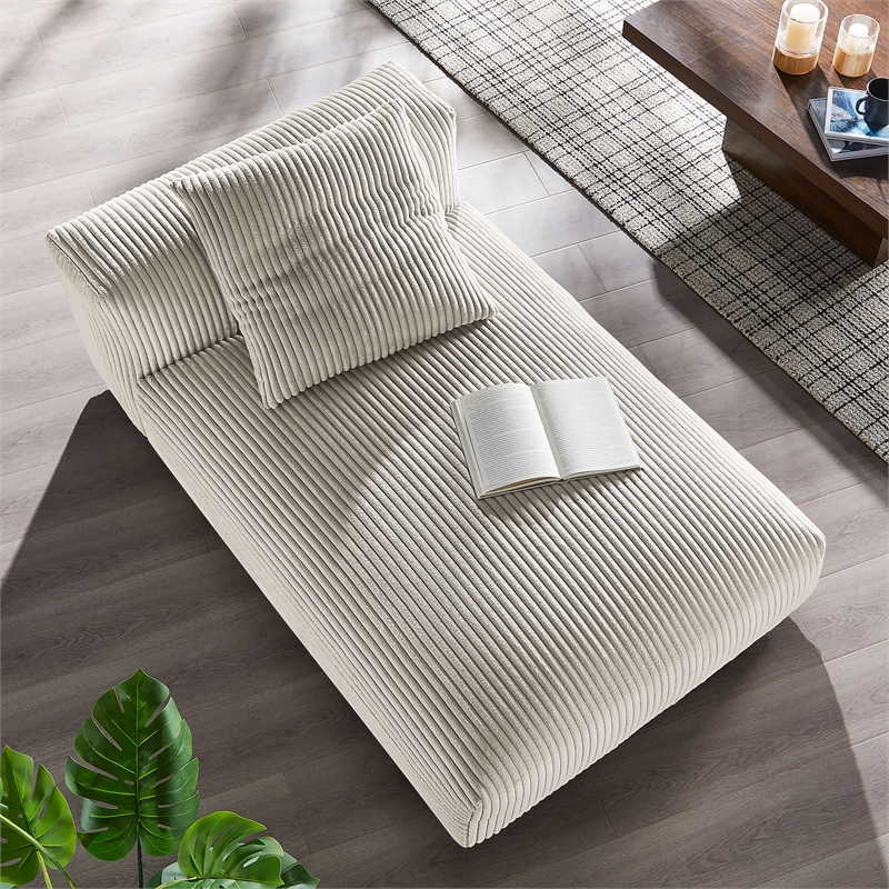 Maklaine Modular Corduroy Upholstered Armless Chaise Lounge in Almond