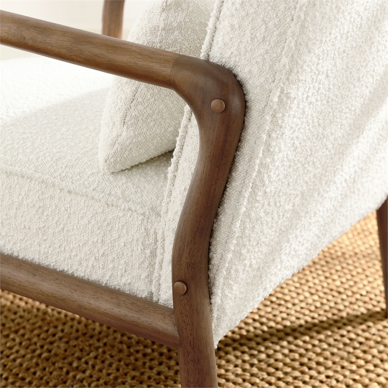 Maklaine Contemporary Charlie Boucle Upholstered Armchair in Ivory