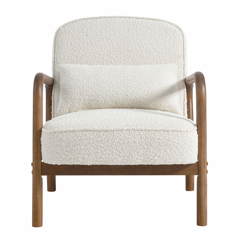 Maklaine Contemporary Charlie Boucle Upholstered Armchair in Ivory