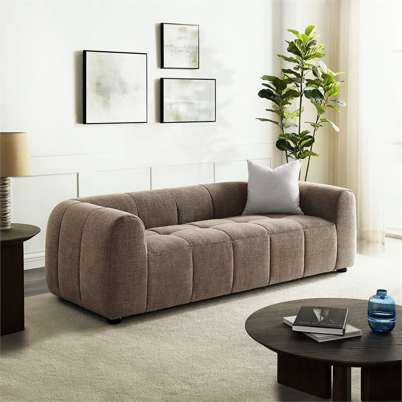 Maklaine Contemporary Dense Foam Padding Upholstered Fabric Sofa in Mocha