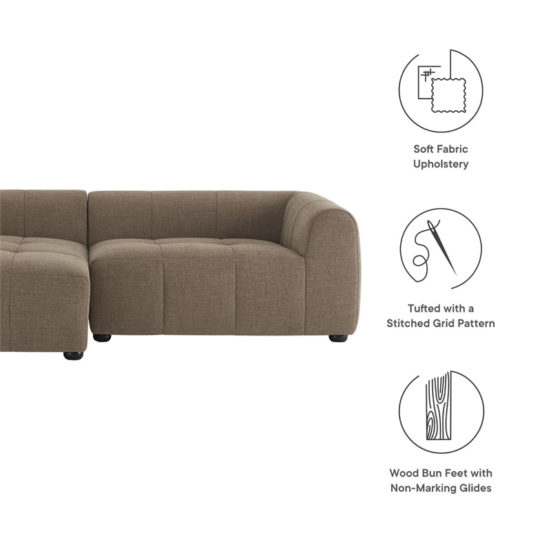 Maklaine Left-Facing Upholstered Fabric Modular Sofa with Chaise in Mocha