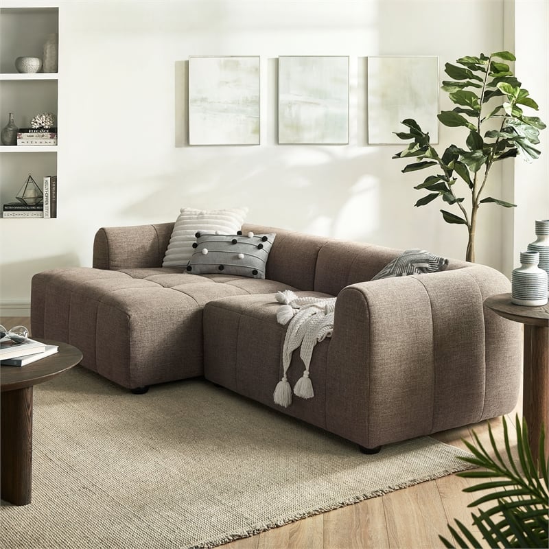Maklaine Left-Facing Upholstered Fabric Modular Sofa with Chaise in Mocha
