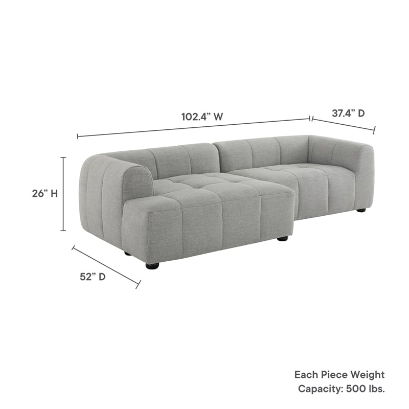 Maklaine Left-Facing Upholstered Fabric Modular Sofa with Chaise in Pewter
