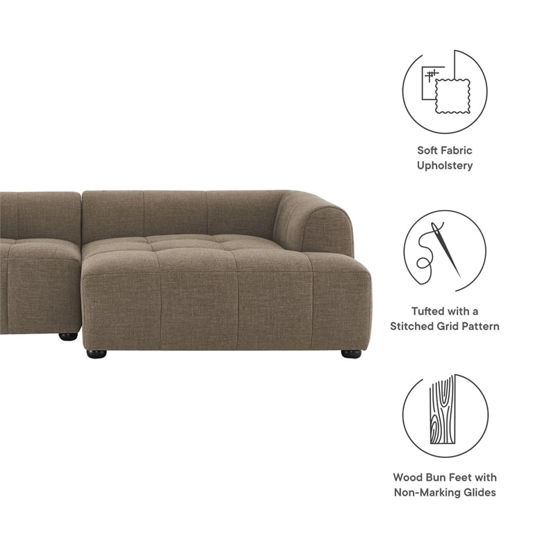 Maklaine Right-Facing Upholstered Fabric Modular Sofa with Chaise in Mocha