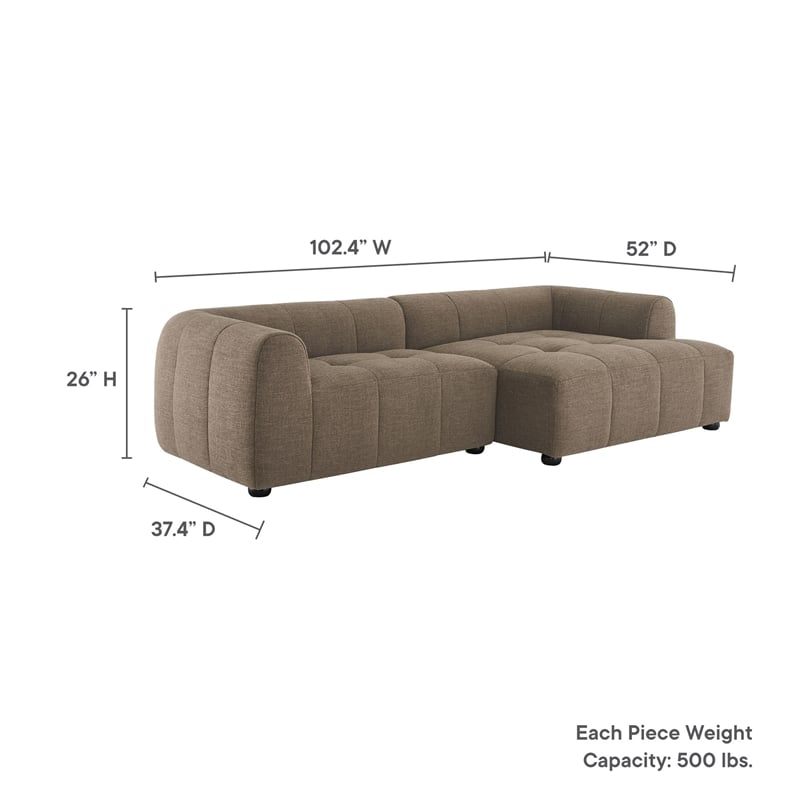 Maklaine Right-Facing Upholstered Fabric Modular Sofa with Chaise in Mocha