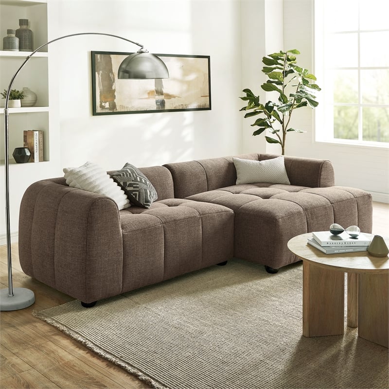 Maklaine Right-Facing Upholstered Fabric Modular Sofa with Chaise in Mocha