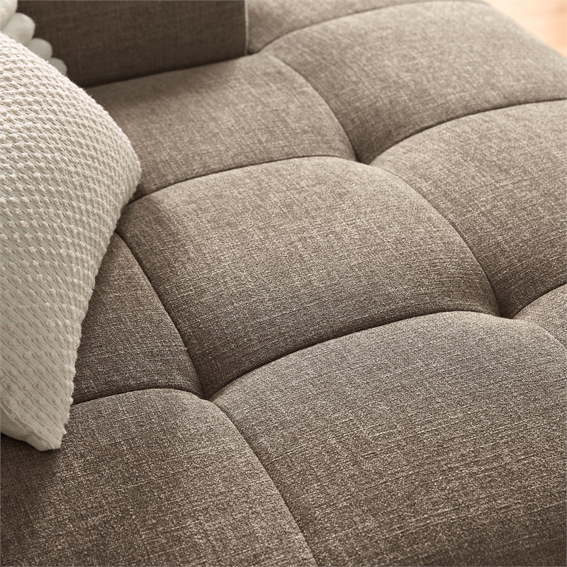 Maklaine Right-Facing Upholstered Fabric Modular Sofa with Chaise in Mocha