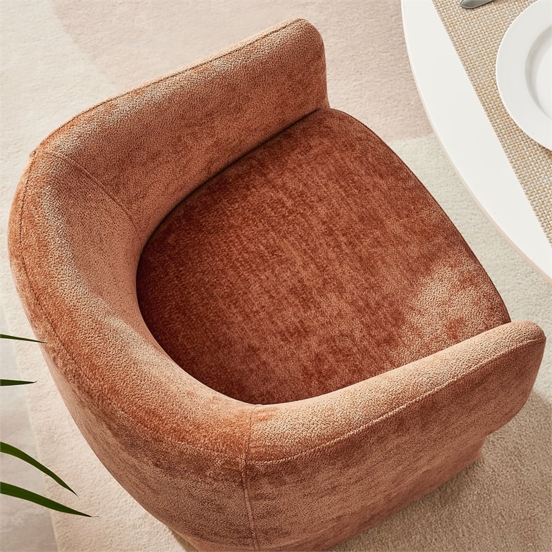Maklaine Contemporary Dense Foam Padding Chenille Dining Armchair in Rust