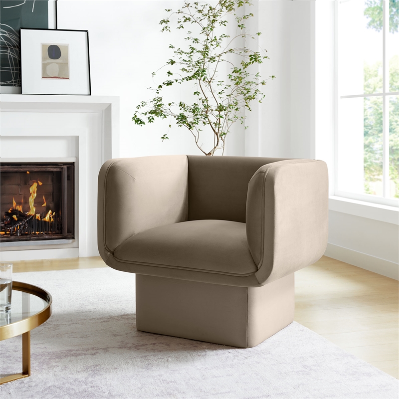Maklaine Contemporary Performance Velvet Accent Chair in Taupe