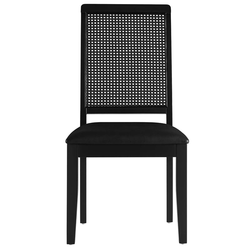 Maklaine Vegan Leather Upholstered Faux Rattan & Wood 2-Pc Dining Side Chairs
