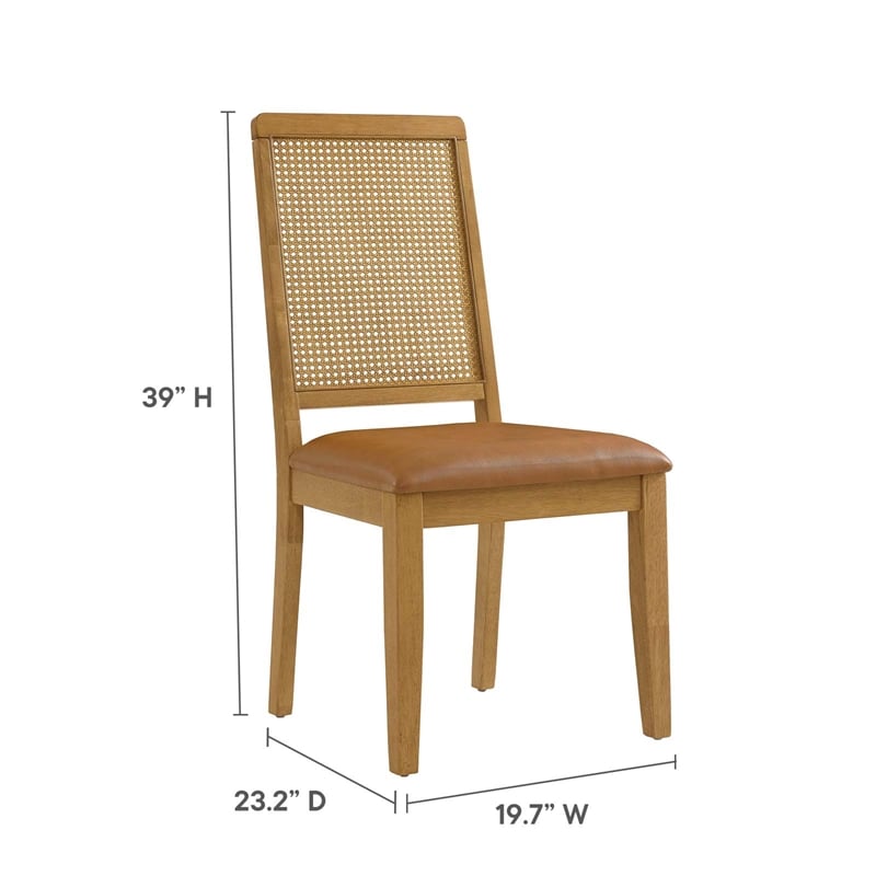 Maklaine Vegan Leather Upholstered Faux Rattan & Wood 2-Pc Dining Side Chairs