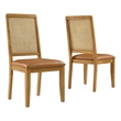 Maklaine Vegan Leather Upholstered Faux Rattan & Wood 2-Pc Dining Side Chairs