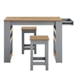 Maklaine Contemporary 3-Piece Kitchen Island and Stool Set in Oak Gray