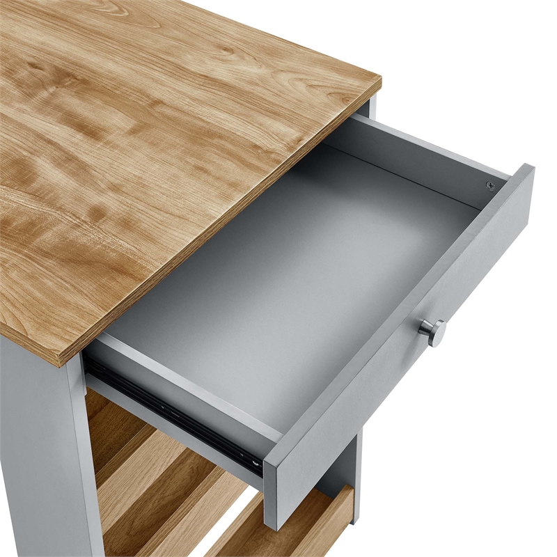 Maklaine Contemporary 3-Piece Kitchen Island and Stool Set in Oak Gray