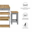 Maklaine Contemporary 3-Piece Kitchen Island and Stool Set in Oak Gray