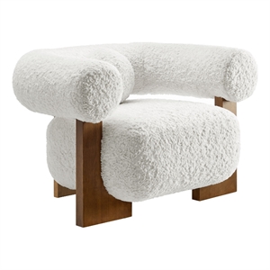 Maklaine Faux Fur Fabric Upholstered Accent Chair in Feather