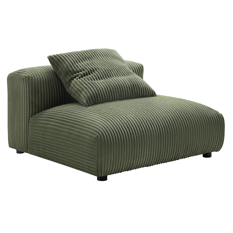 Maklaine Modular Corduroy Upholstered Armless Chair and Ottoman Set in Fern