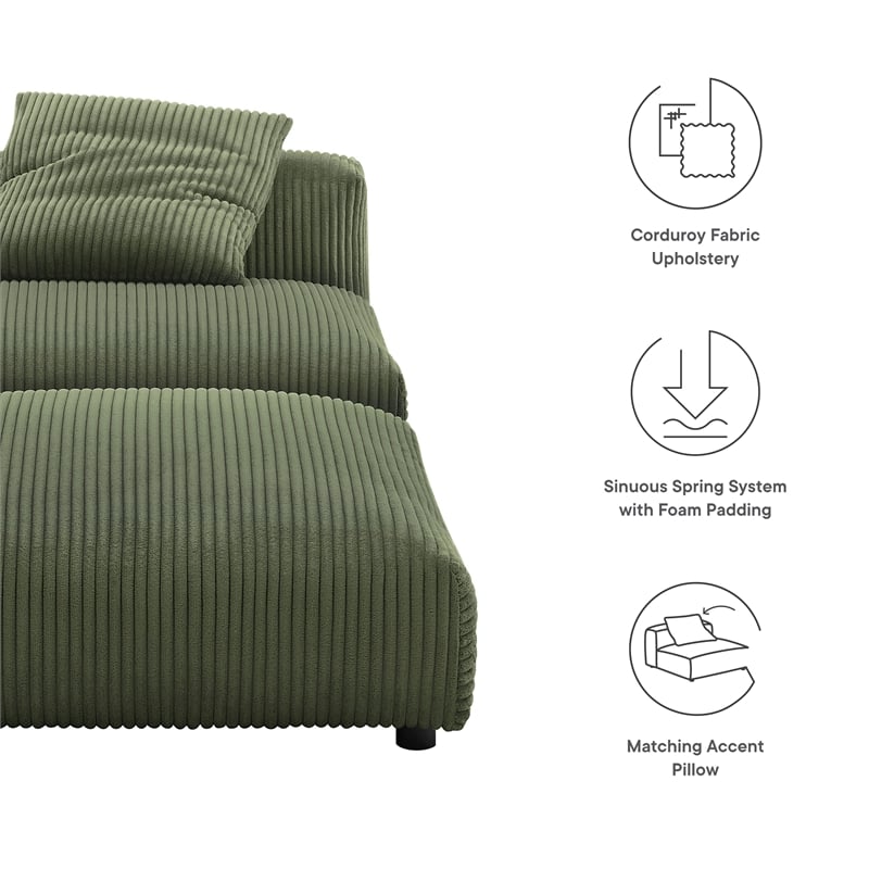 Maklaine Modular Corduroy Upholstered Armless Chair and Ottoman Set in Fern