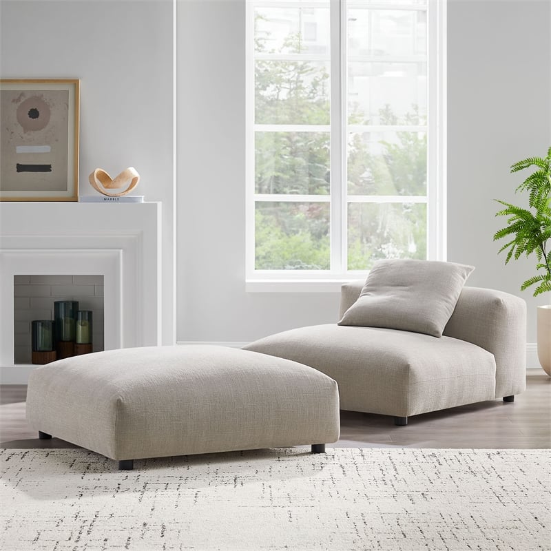 Maklaine Modular Upholstered Fabric Armless Chair and Ottoman Set in Linen
