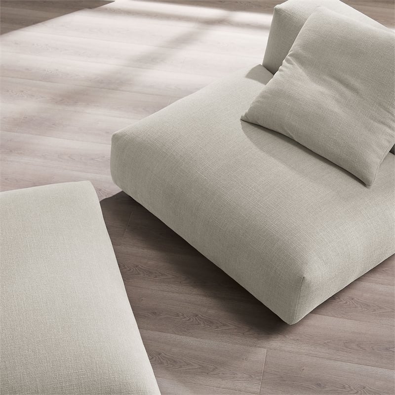 Maklaine Modular Upholstered Fabric Armless Chair and Ottoman Set in Linen