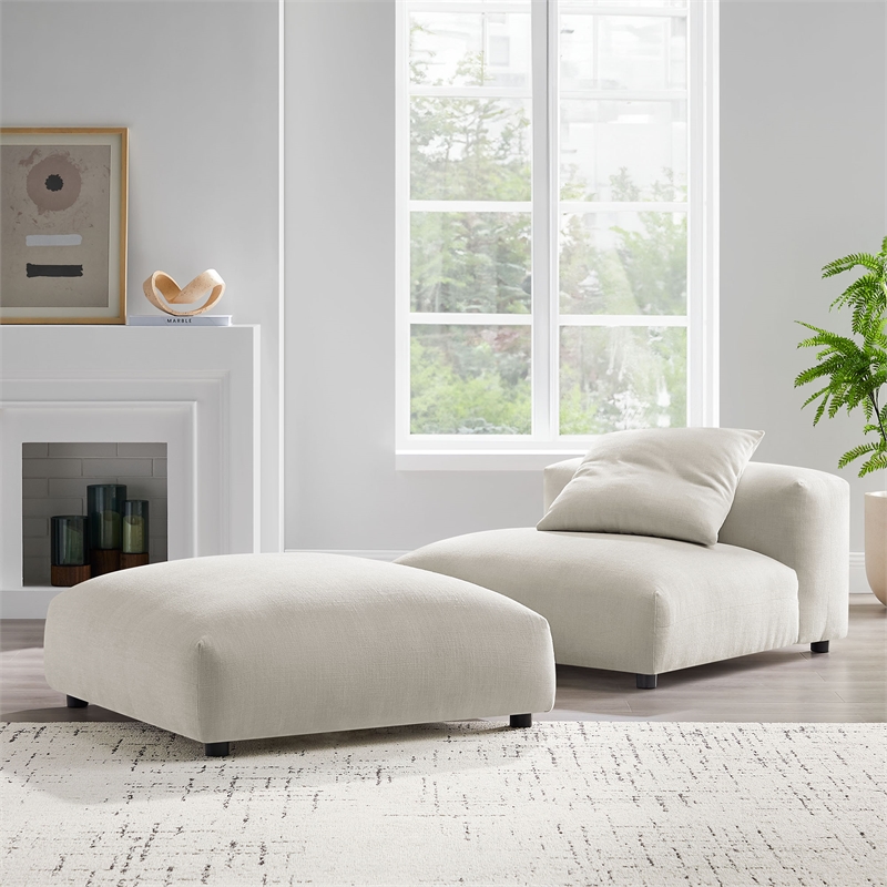 Maklaine Modular Upholstered Fabric Armless Chair and Ottoman Set in Salt