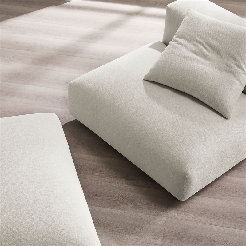 Maklaine Modular Upholstered Fabric Armless Chair and Ottoman Set in Salt