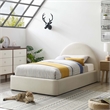 Maklaine Performance Velvet Arched Round Twin Platform Bed in Alabaster