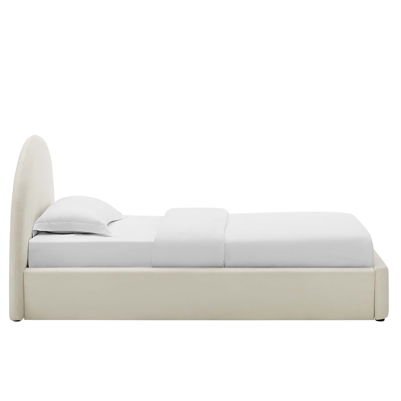 Maklaine Performance Velvet Arched Round Twin Platform Bed in Alabaster