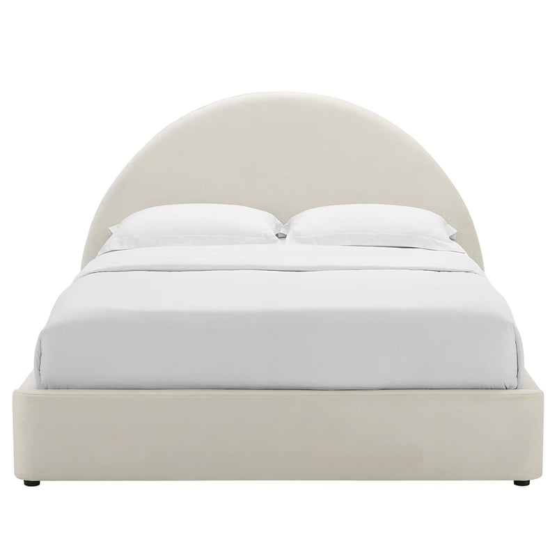 Maklaine Performance Velvet Arched Round King Platform Bed in Alabaster