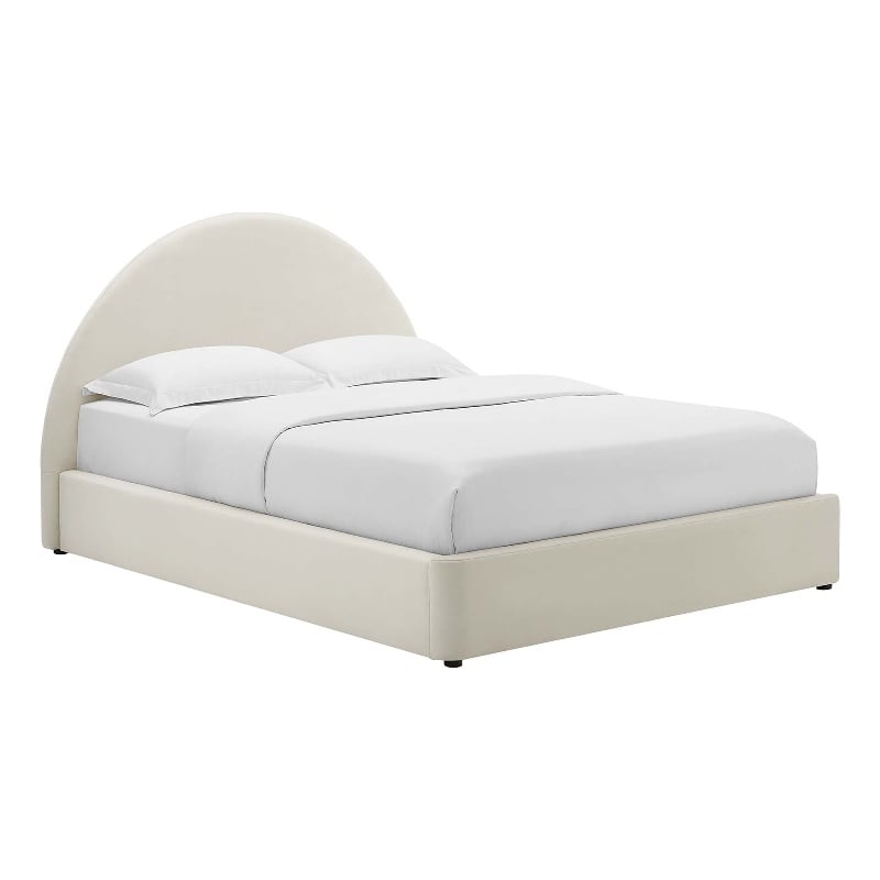 Maklaine Performance Velvet Arched Round King Platform Bed in Alabaster