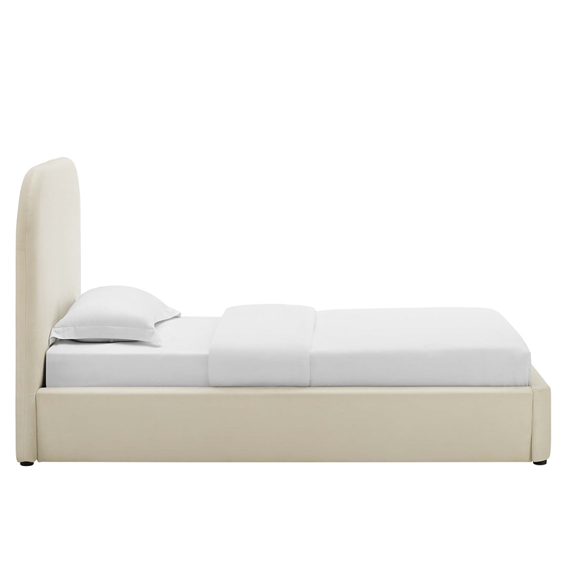 Maklaine Performance Velvet Curved Twin Platform Bed in Alabaster
