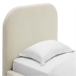 Maklaine Performance Velvet Curved Twin Platform Bed in Alabaster
