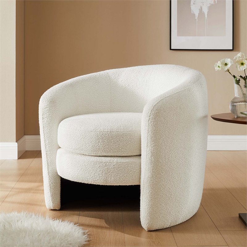 Maklaine Upholstered Boucle Fabric Curved Back Armchair in Cloud