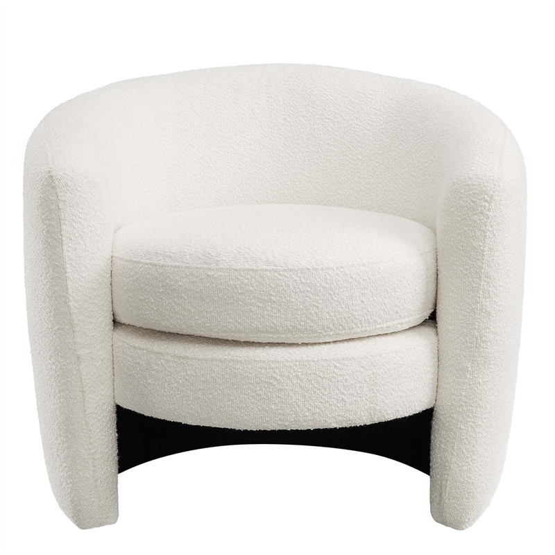 Maklaine Upholstered Boucle Fabric Curved Back Armchair in Cloud